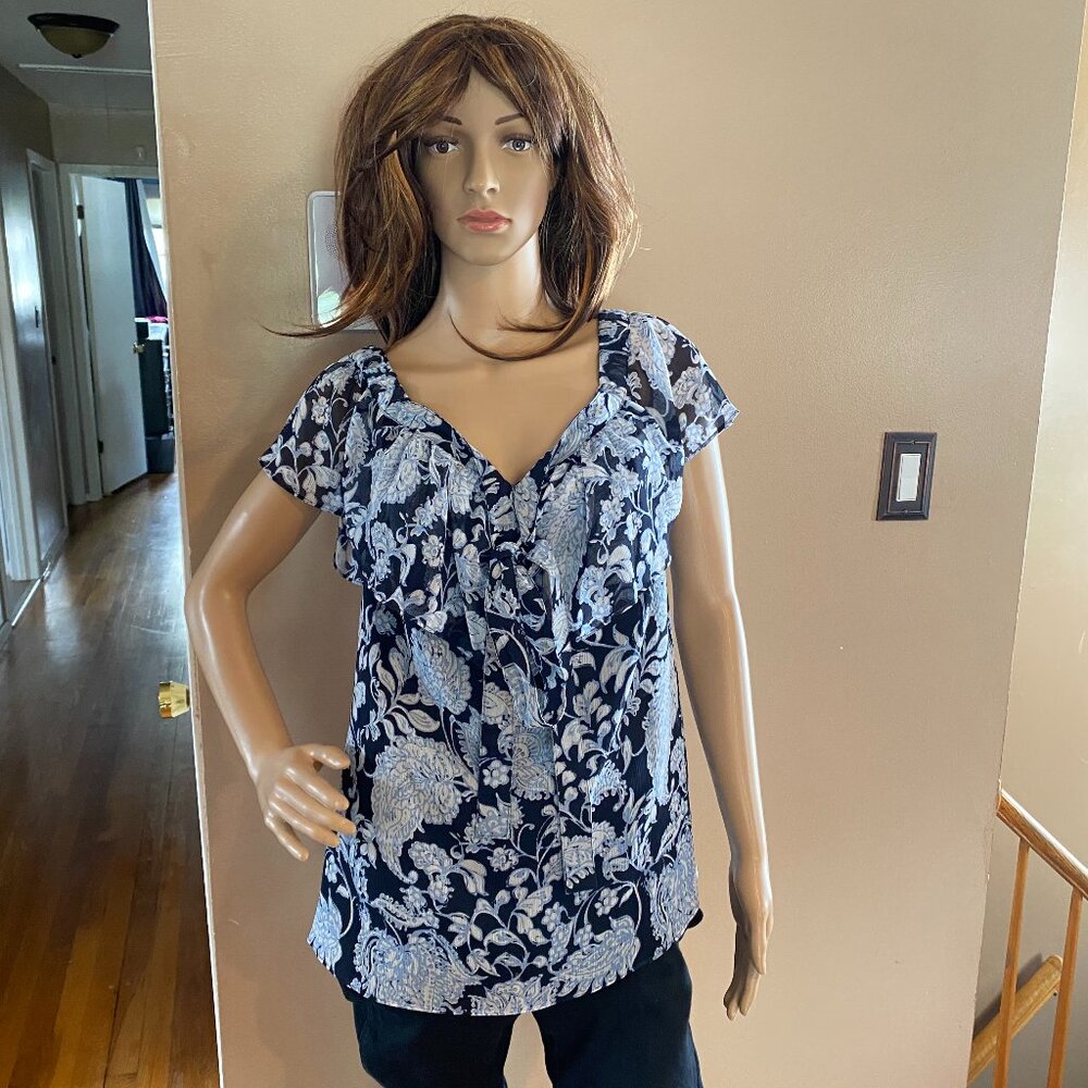 Tommy Hilfiger Ruffle Flutter Sleeve Floral Blouse